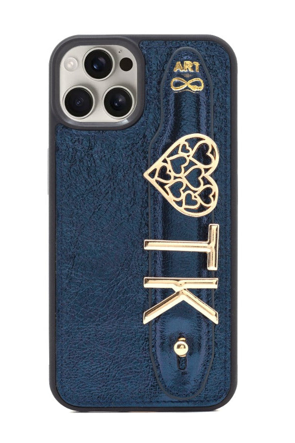 Lacivert Harfli iPhone Deri Kılıf